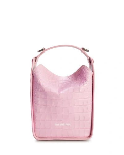 Balenciaga Tool 2.0 Xs Croc-embossed North-south Tote Bag In Pink