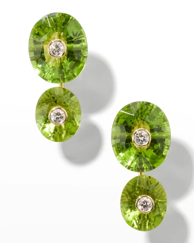 Prince Dimitri Jewelry 18k Yellow Gold Oval Peridot And Round Diamond Earrings