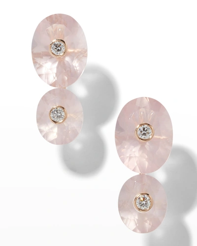 Prince Dimitri Jewelry 18k Rose Gold Oval Rose Quartz And Round Diamond Earrings