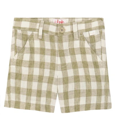 Il Gufo Baby Checked Linen Shorts In Khaki