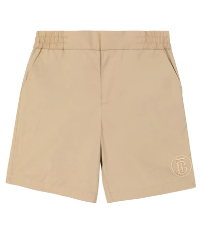 Burberry Kids' Embroidered Logo Twill Shorts In Beige