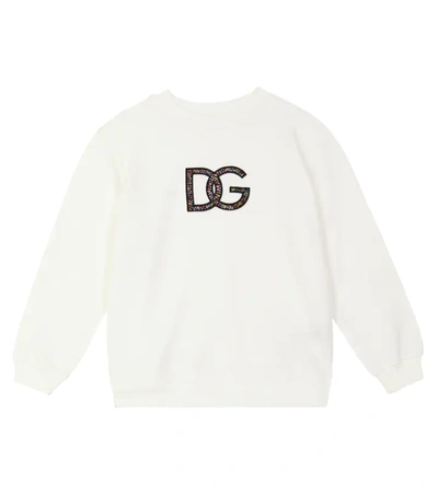 Dolce & Gabbana Kids' Dg缀饰棉质运动衫 In Bianco Ottico