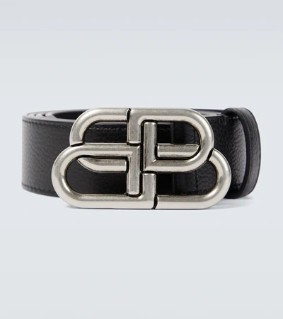 Balenciaga Logo Leather Belt W/ Logo Buckle In Чёрный