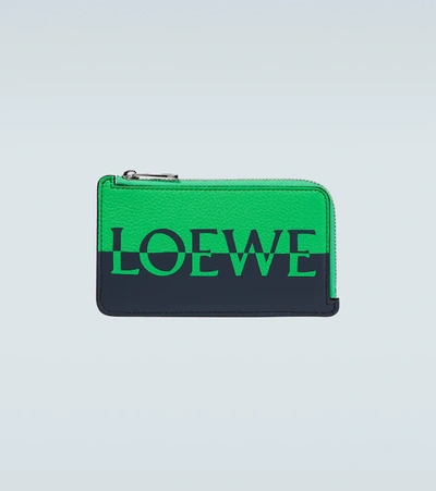 Loewe Zipped Leather Card Case In Apple Green/deep Navy