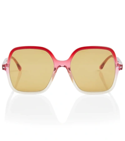 Isabel Marant Square Acetate Sunglasses In Red/pink/yellow/nicotine