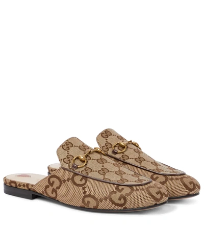 Gucci Princetown Horsebit Gg-canvas Backless Loafers In Brown