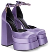 Versace Medusa Aevitas Embellished Satin Platform Sandals In Orchid-oro
