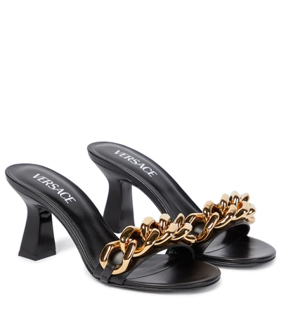 Versace Medusa Chain-trimmed Leather Sandals In Nero-oro
