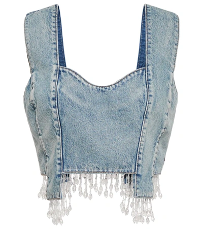 GANNI EMBELLISHED DENIM CROP TOP