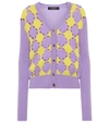 Versace Two-tone Ribbed Open-knit Cashmere Cardigan In Orchid+pineapple