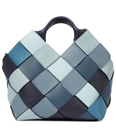 Loewe Woven Small Colourblock Basket Tote Bag In Steel Blue/crystal Blue