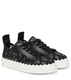 Chloé Lauren Scalloped Logo-detailed Lace And Leather Sneakers In Black