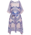 Versace Barocco Print Beach Silk Dress In Rosa+blu