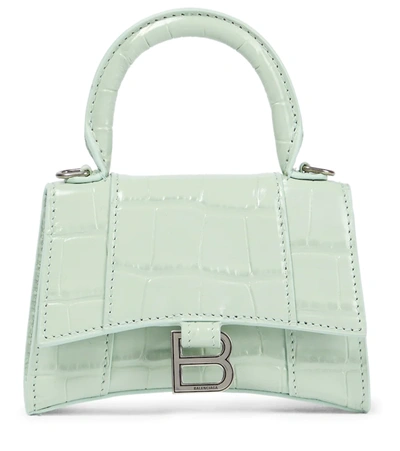 Balenciaga Hourglass Mini Leather Crossbody Bag In Light Green