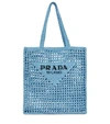 Prada Logo Embroidered Open Top Tote Bag In Blue