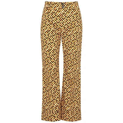 La Doublej Hendrix Printed Cropped Flared Trousers In Multicoloured