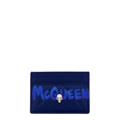 Alexander Mcqueen Navy Logo Leather Card Holder