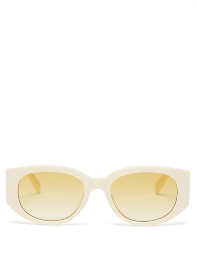 Alexander Mcqueen Beige Acetate Sunglasses With Logo Print In White/yellow