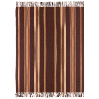 Chloé Burgundy Striped Cashmere Blanket In 69a Multico