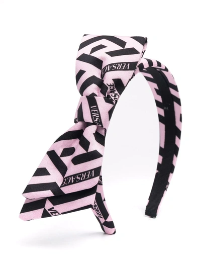 Versace Kids' Logo Print Striped Headband In Pink