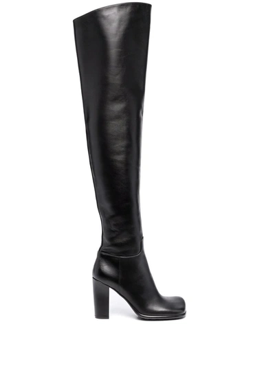 Bottega Veneta Leather Square Toe Over-the-knee Boots In Black