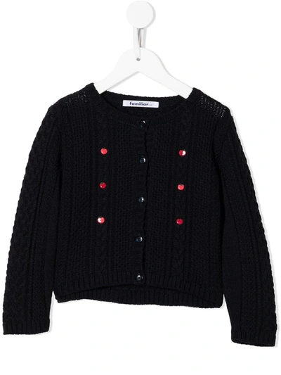 Familiar Kids' Embroidered-apples Cardigan In Blue