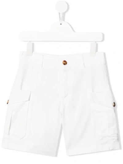 Brunello Cucinelli Kids' Fitted Cargo Shorts In White