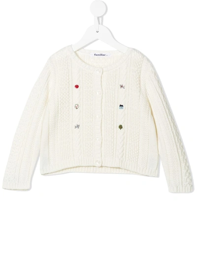 Familiar Kids' Ribbed-knit Cardigan In White