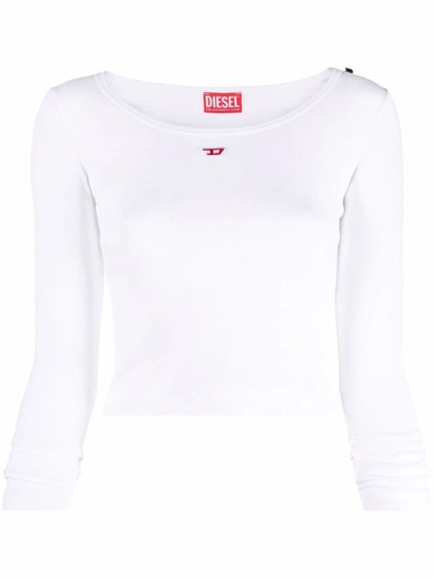Diesel Logo-embroidered Scoop-neck T-shirt In White