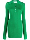 Remain Birger Christensen Ribbed-knit Polo Top In Green
