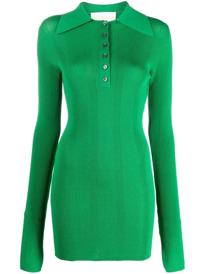 Remain Birger Christensen Ribbed-knit Polo Top In Green