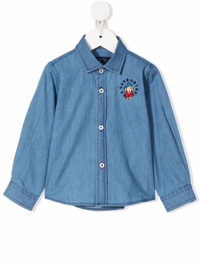 Harmont & Blaine Junior Babies' Embroidered Logo Chambray Shirt In Blue