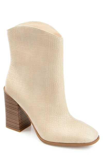 Journee Collection Brekkin Croc Embossed Tru Comfort Foam Western Bootie In Ivory