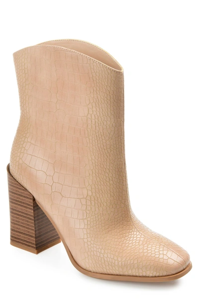 Journee Collection Brekkin Croc Embossed Tru Comfort Foam Western Bootie In Tan