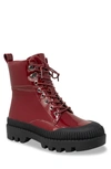 Chase & Chloe Chelsey Patent Lug Sole Combat Boot In Red Patent