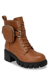 Chase & Chloe ́ Side Pocket Combat Boot In Cognac Pu