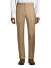 Santorelli Roma Flat Front Wool Dress Pants In Tan