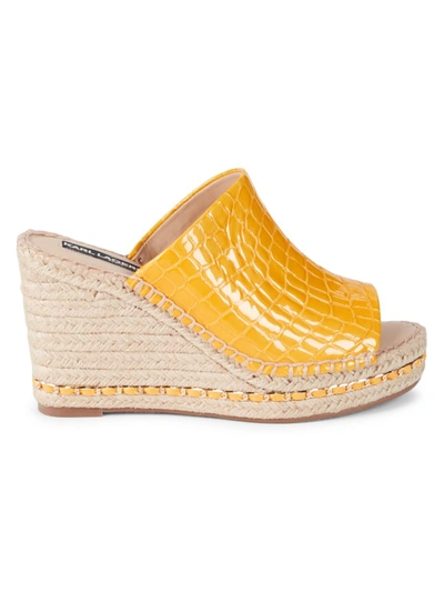 Karl Lagerfeld Women's Carina Croc-embossed Leather Platform Espadrille Wedges In Yellow