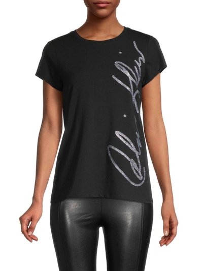 Calvin Klein Women's Signature-print T-shirt In Black