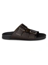 Massimo Matteo Men's Double-buckle Perforated Leather Slides In Dark Brown