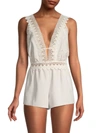 Flora Nikrooz Matte Romper With Crochet Trim In Light Grey