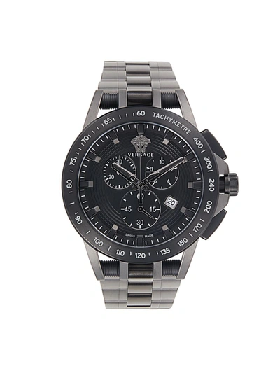 Versace Men's 45mm Stainless Steel Chronograph Watch In Black