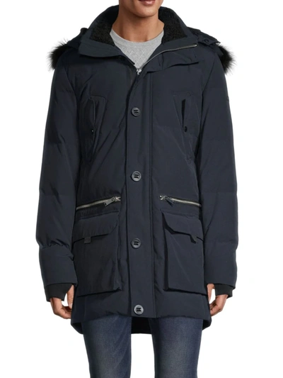 Karl Lagerfeld Men's Faux Fur-lined & Trimmed Parka Coat In Navy