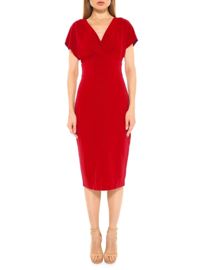 Alexia Admor Naomi Drape Surplice Neck Sheath Dress In Red