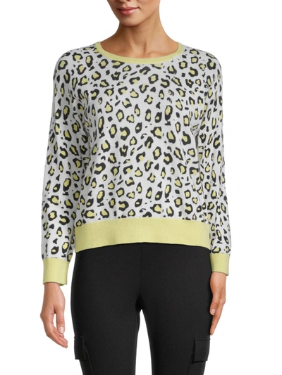 Brodie Cashmere Women's Leopard Pullover In Organic White