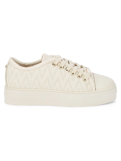 Valentino By Mario Valentino Women's Leather Platform Sneakers In Cream