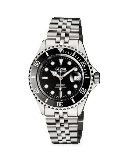 Gevril Men's Wall Street Swiss Automatic Silver-tone Stainless Steel Bracelet Watch 43mm In Black