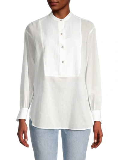 Vince Women's Easy Bib-front Mandarin-collar Shirt In Optic White