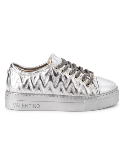 Valentino By Mario Valentino Women's Leather Platform Sneakers In Silver