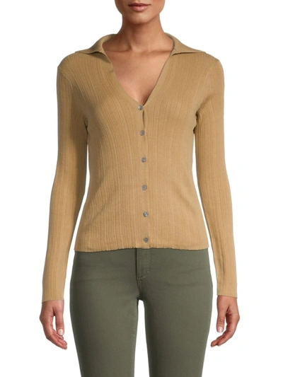 Vince Women's Rib-knit Collared Cardigan In Pale Walnut